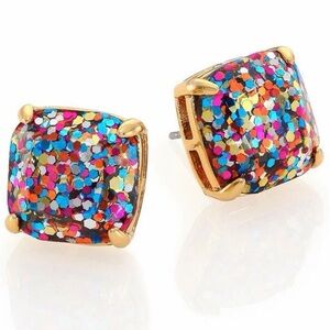 Kate Spade Square Stud Gold Multicolor Glitter Earrings